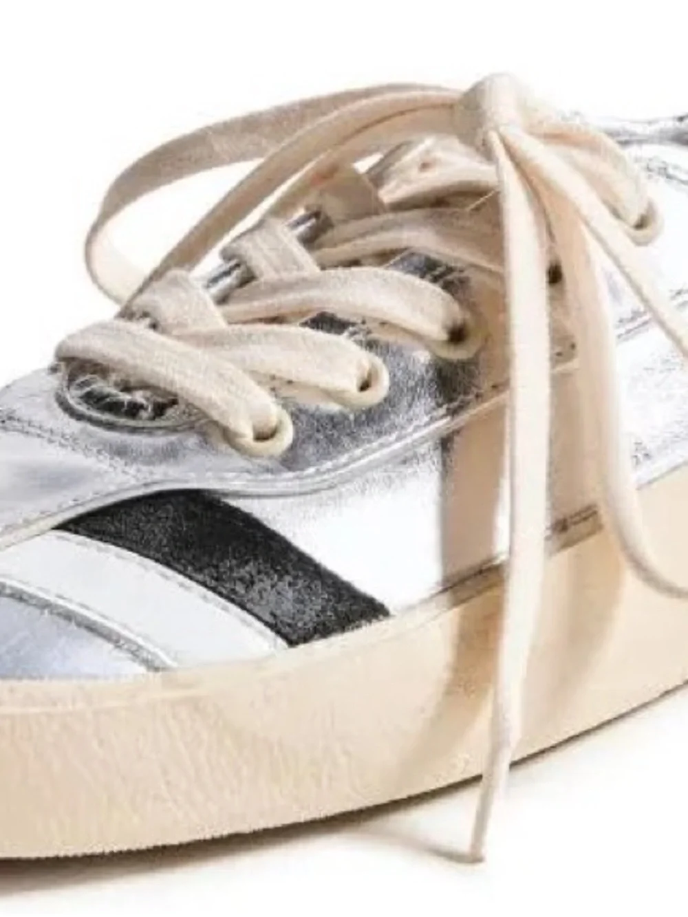 Re/Done Silver Sneakers with Black & White Stripe Detail